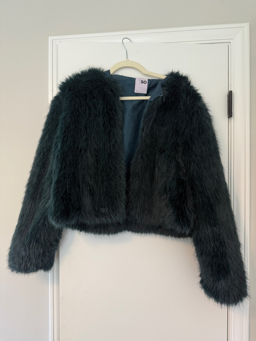 SO Teal Faux Fur Cropped Coat